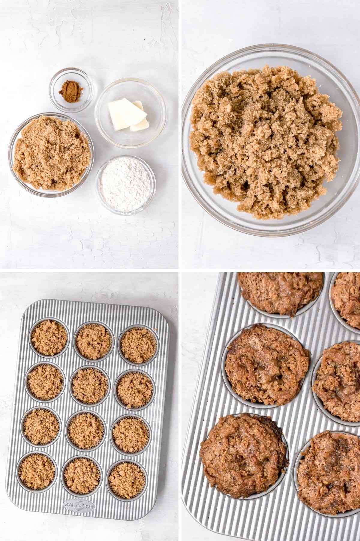 Banana Crumb Muffins collage of prep steps