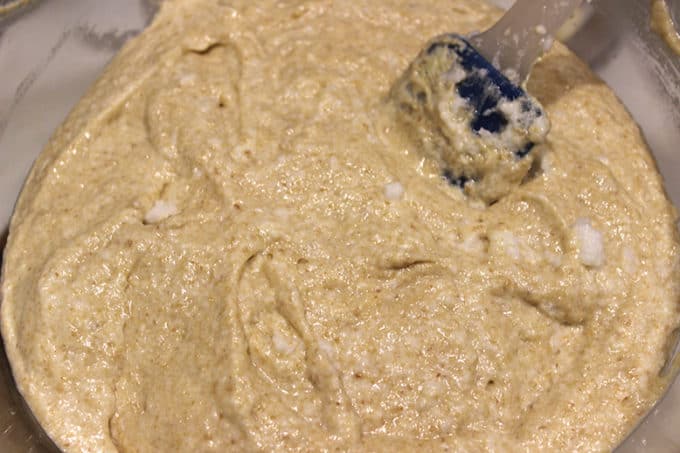 Batter and egg whites mix
