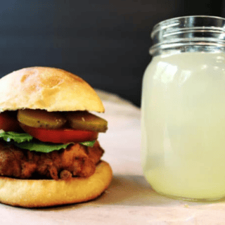 chicken sandwich with lemonade