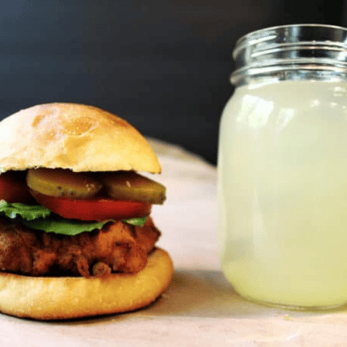 chicken sandwich with lemonade