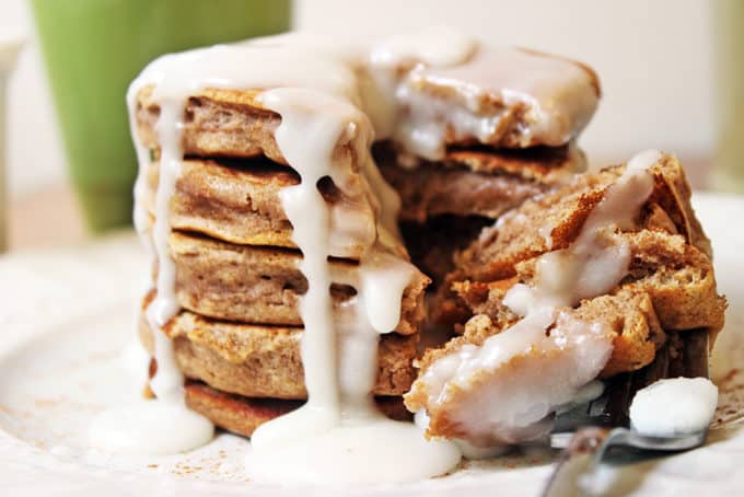 Cinnamon Roll Pancakes with Icing