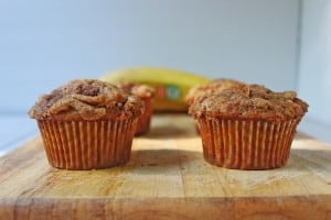 Banana Crumb Muffins on cutting board