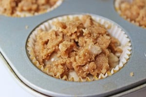 Banana Crumb Muffins in muffin tin before baking