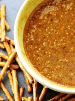 Spicy Brown Mustard, sweet Honey & Raspberry Preserves make this Raspberry Honey Mustard Dip ADDICTING! A Harry&David all-time favorite!
