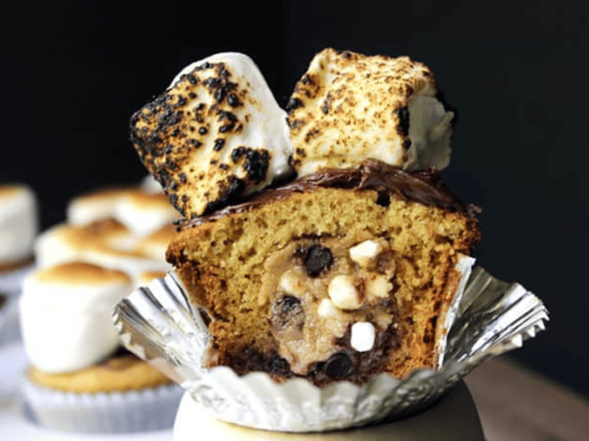 Dessert ingredients in a cooked cupcake
