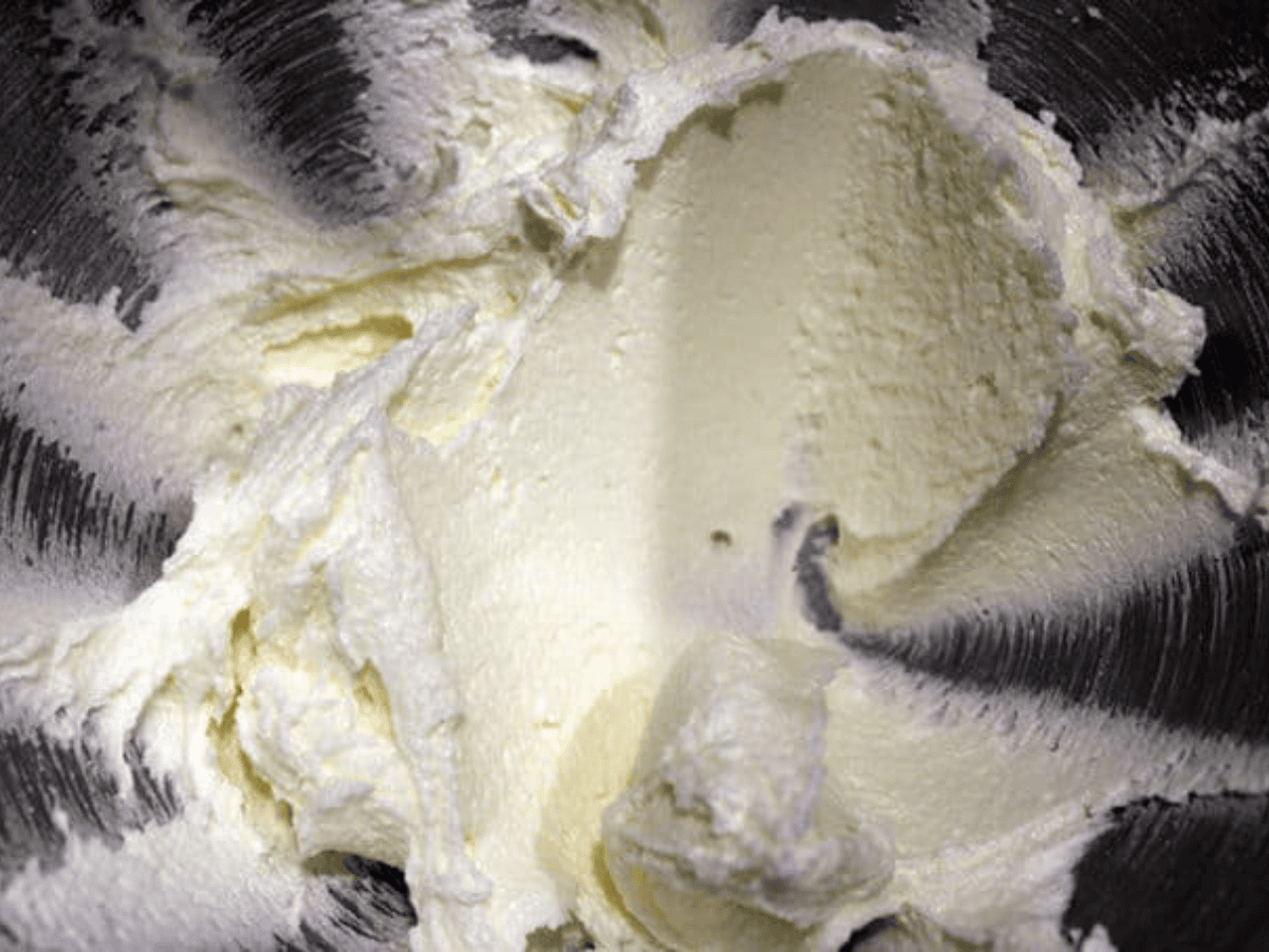 Buttercream in mixing bowl