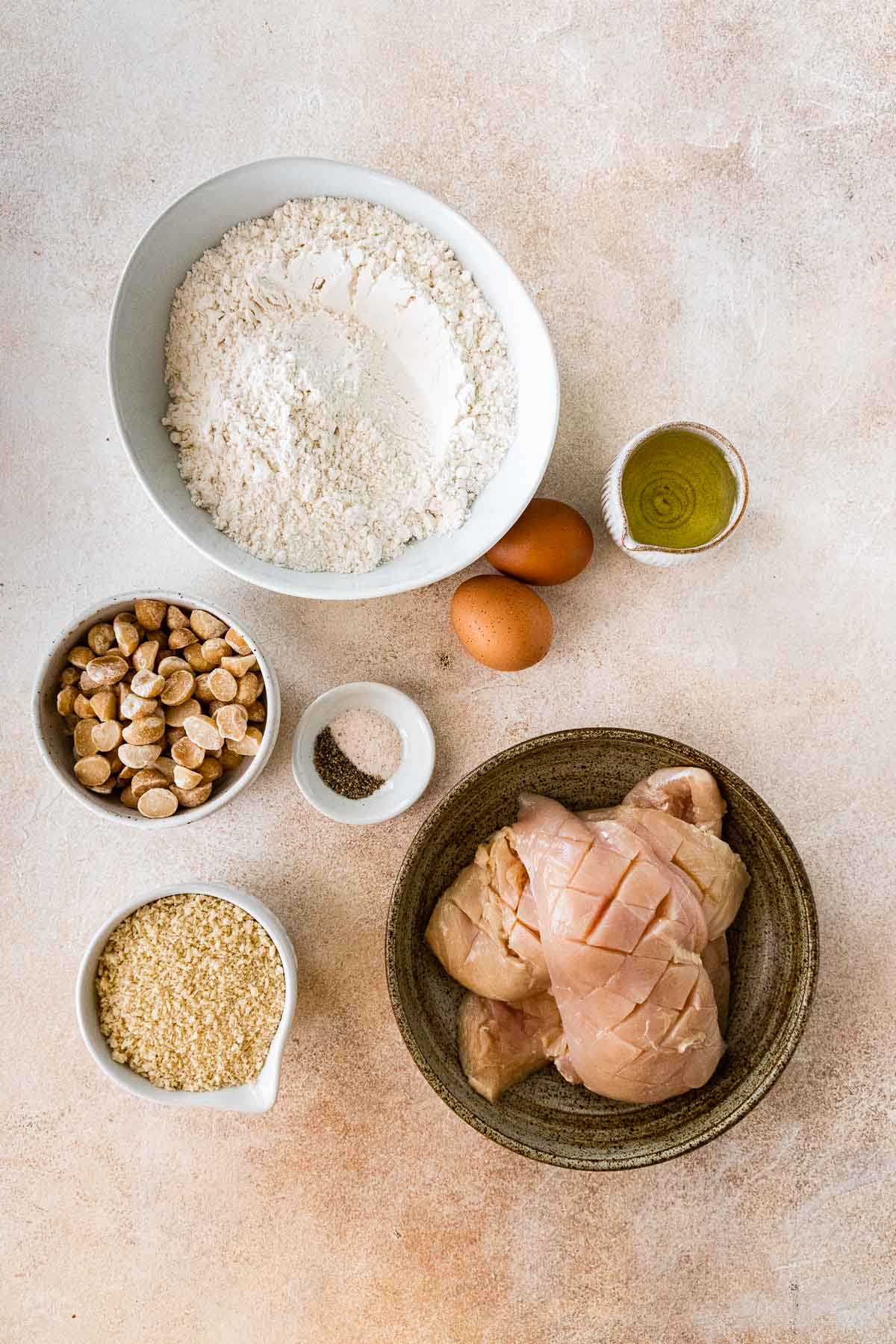 Ingredients in prep bowls