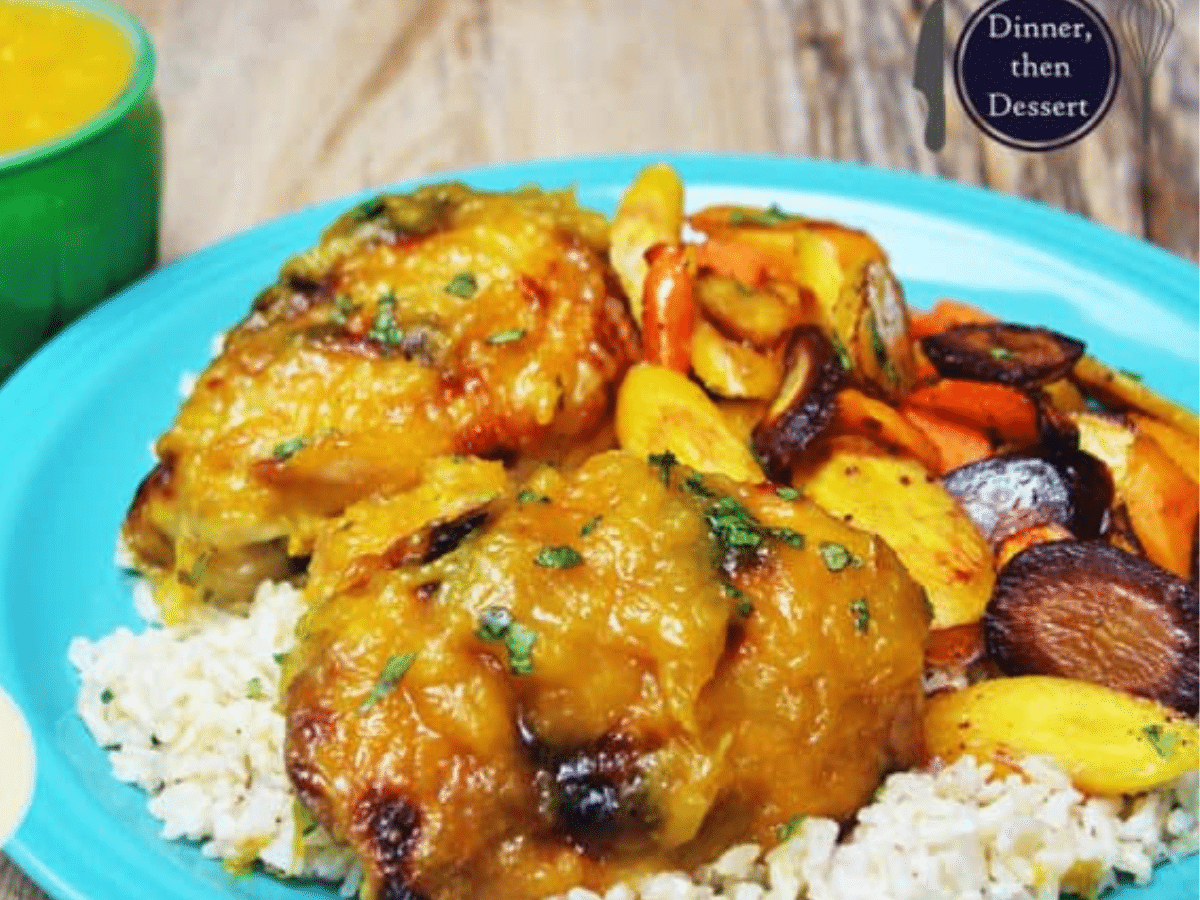 plated chicken on rice