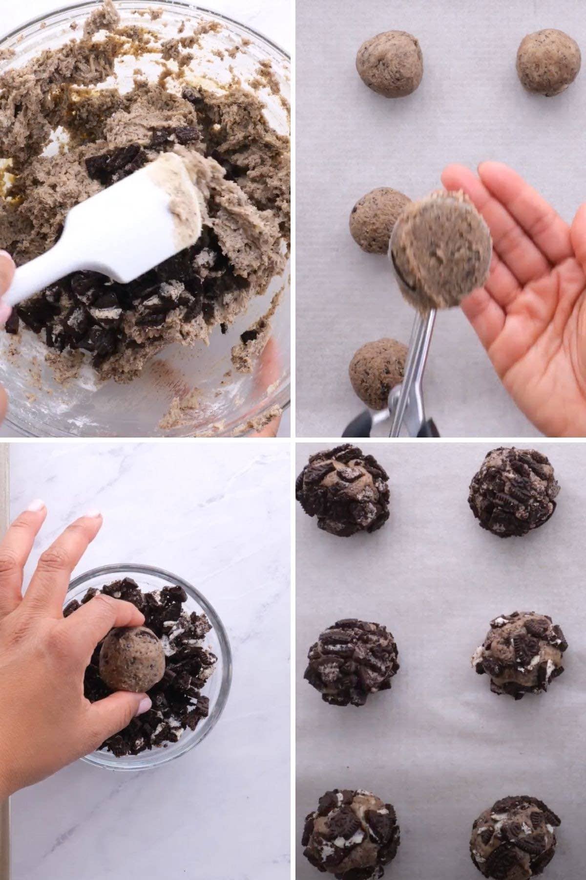 Oreo Chunk Cookies Collage of prep steps