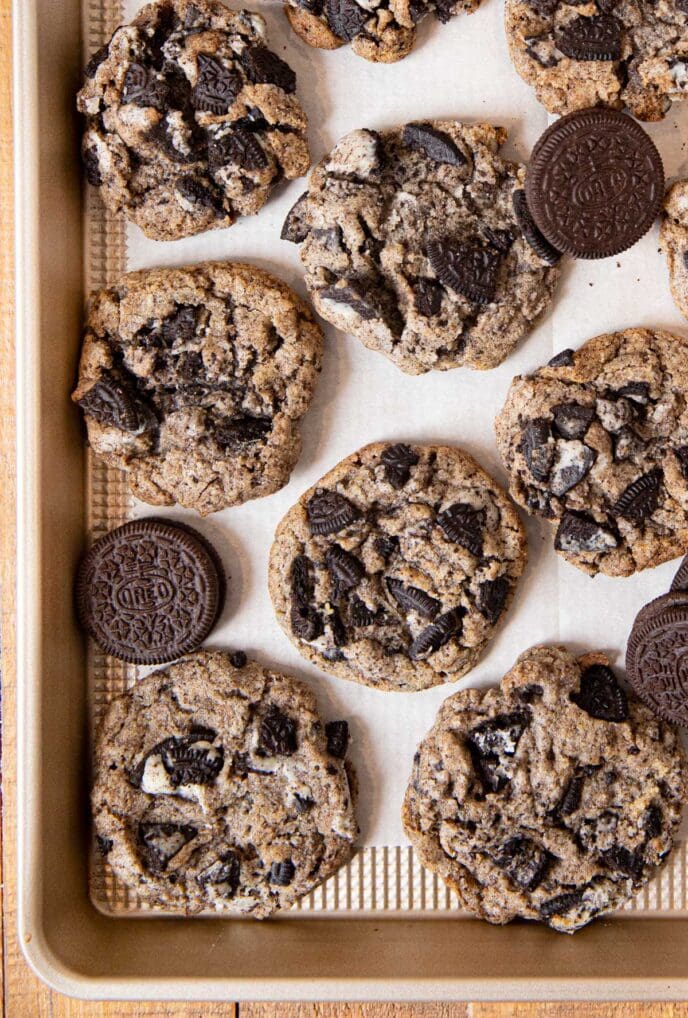 Oreo Chunk Cookies on baking sheet