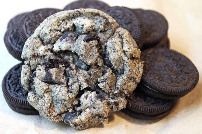 Oreo Chunk Cookie on pile of Oreos