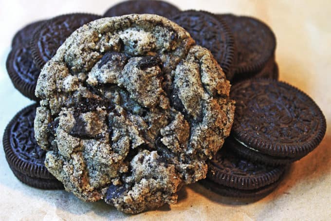 Oreo Chunk Cookie on pile of Oreos