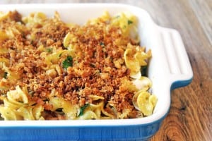 Baked with lots of Parmesan cheese, this pasta is full of classic Caesar salad flavors and topped with a deliciously rich buttery cracker crust. You can also serve this pasta unbaked as a pasta salad at a picnic!
