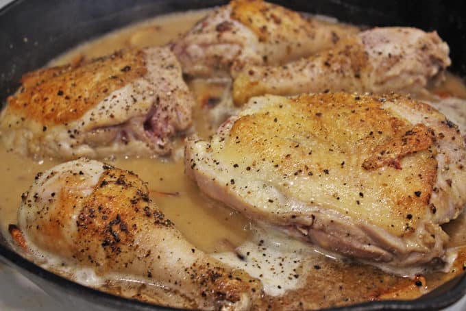 chicken in a cast iron skillet