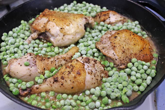 cooked chicken with frozen peas