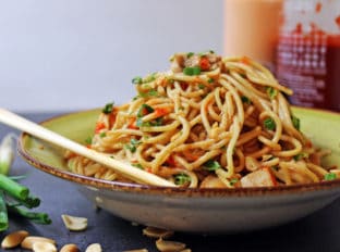 These 5 ingredient noodles are salty and spicy, full of umami and creamy peanut butter. From start to finish in 10 minutes, these are a perfect quick fix when you've had a long day.