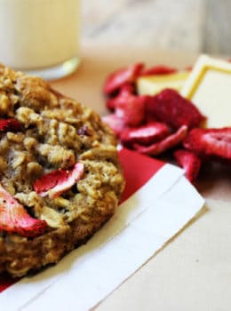 Strawberries, White Chocolate and Oats make for a delicious cookie that is low in calories and fat! With only 1/4 cup of butter, these cookies are still chewy and rich despite being a light recipe!