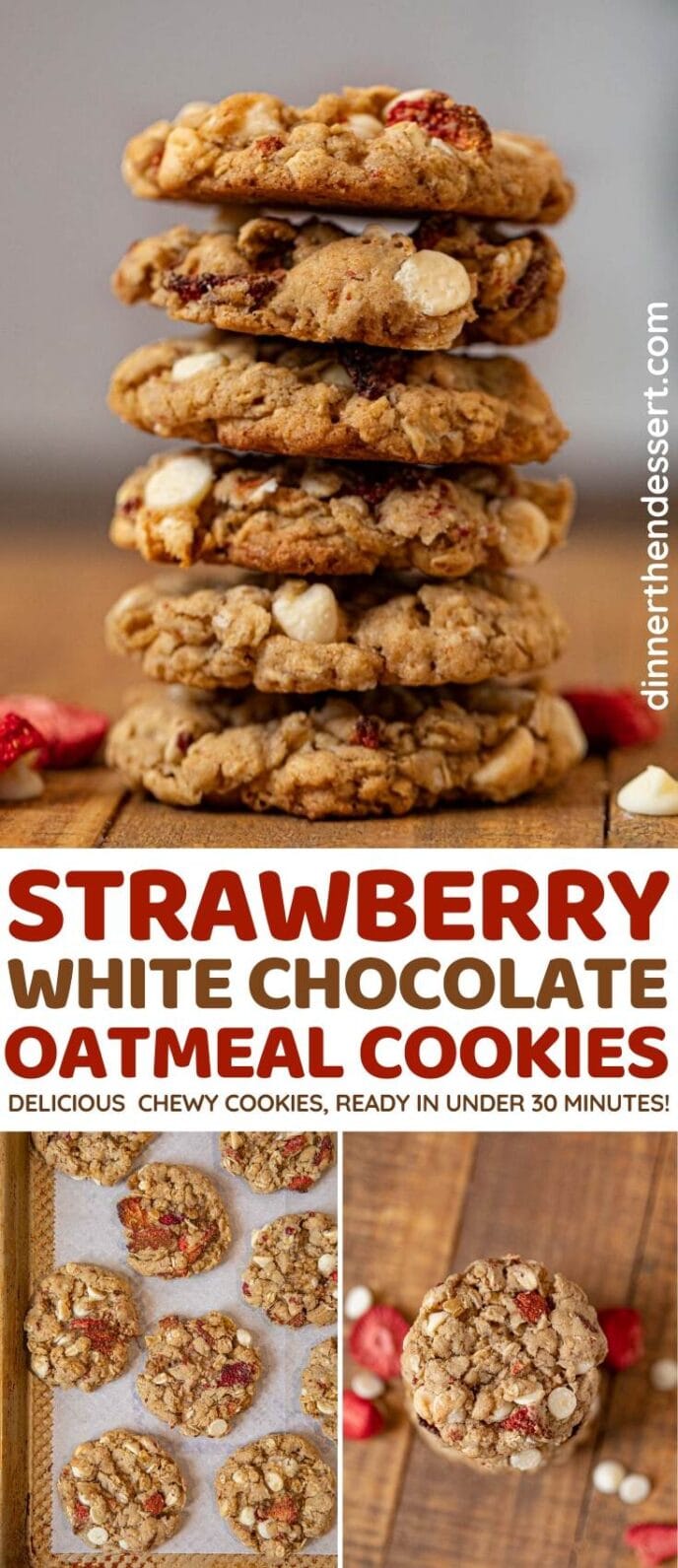 Strawberry White Chocolate Oatmeal Cookies collage