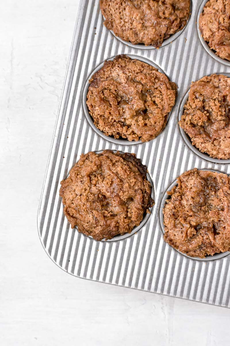 Banana Crumb Muffins in muffin pan after baking