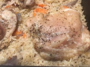 Chicken and Brown rice out of the oven
