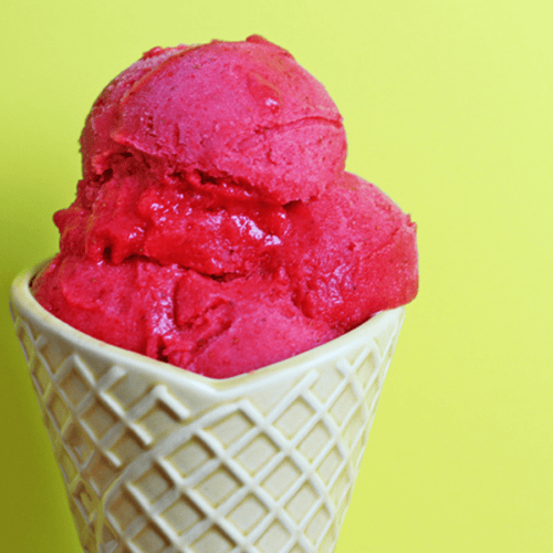 Berry sorbet in a plastic cone
