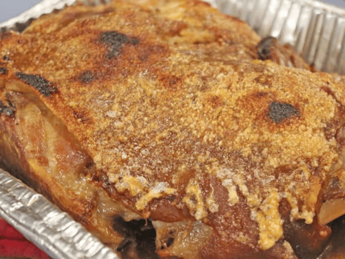crispy skin on pork after coming out of the oven 
