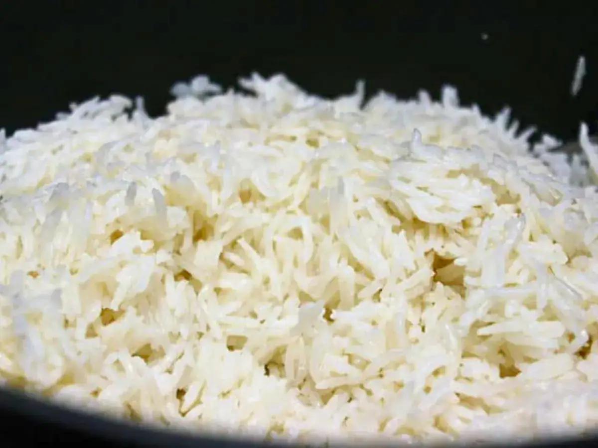 Cooked rice in pot