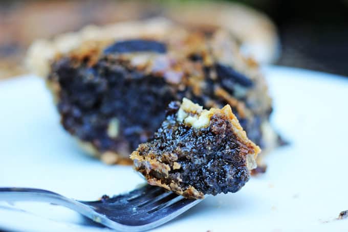 A dessert bite on a fork 