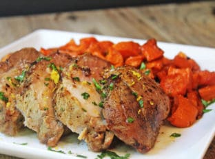 A dish from rock star Chef Michael Chiarello, this marinade is shockingly easy, and has a bright fresh flavor you will want to use any meat you cook! Serve it up with my Honey Roasted Apples for an amazing meal.