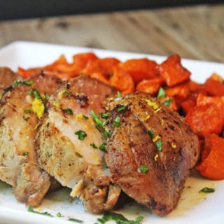 A dish from rock star Chef Michael Chiarello, this marinade is shockingly easy, and has a bright fresh flavor you will want to use any meat you cook! Serve it up with my Honey Roasted Apples for an amazing meal.