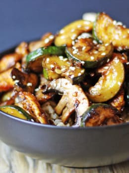 Panda Express Mushroom Chicken in just 20 minutes! You'll be sitting down to dinner faster than you could drive there and pick some up and come home! Lightly sauteed zucchini and mushrooms in a soy ginger and garlic sauce.