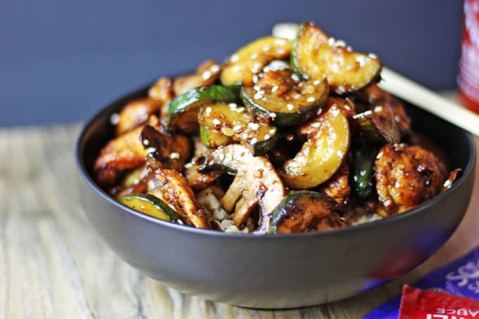 Panda Express Mushroom Chicken in just 20 minutes! You'll be sitting down to dinner faster than you could drive there and pick some up and come home! Lightly sauteed zucchini and mushrooms in a soy ginger and garlic sauce.