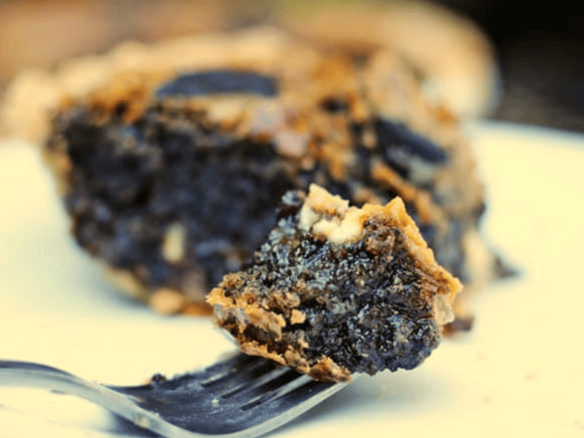 Close up of pie on fork
