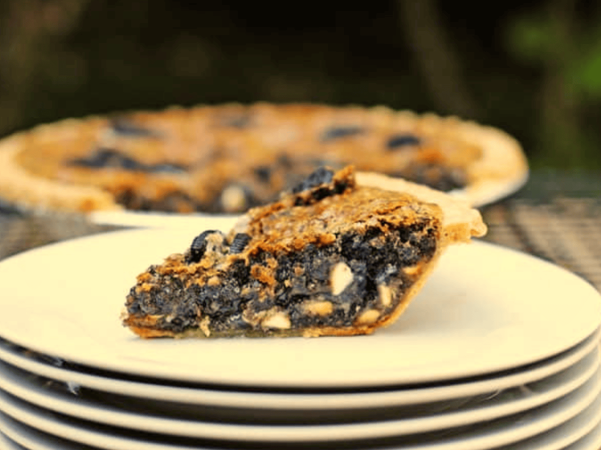 Pie on stack of plates
