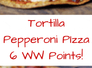 Deliciously melty Pepperoni Pizza baked onto a whole wheat tortilla for only 6 WW points! You won't miss your normal thin crust pizza after you try this for the first time.