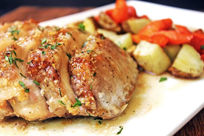 An easy meal, ready to roast in just a few minutes. Sticky and sweet with a punch of garlic, this pork loin is sure to be a huge hit with your family. Serve it up with some roasted carrots and potatoes on the side for a healthy balanced meal that is ready start to finish in 45 minutes!