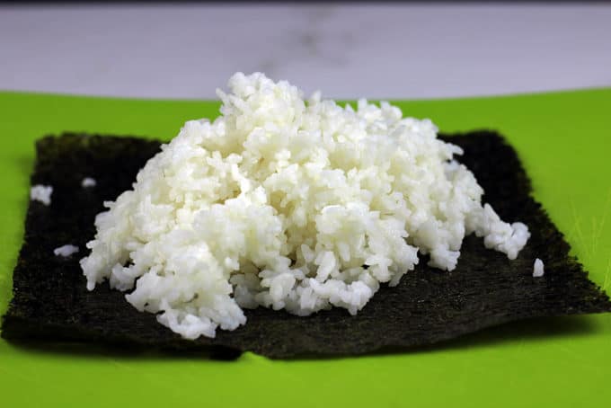 Sushirrito serving of rice on nori seaweed wrap