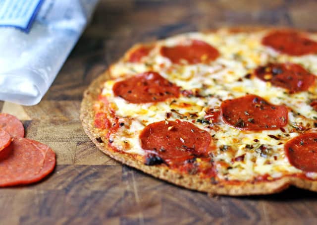 Weight Watchers Pepperoni Pizza baked on a whole wheat tortilla with melty mozzarella and pepperoni, this pizza is one of the most satisfying ways you can enjoy a 6 point meal!?