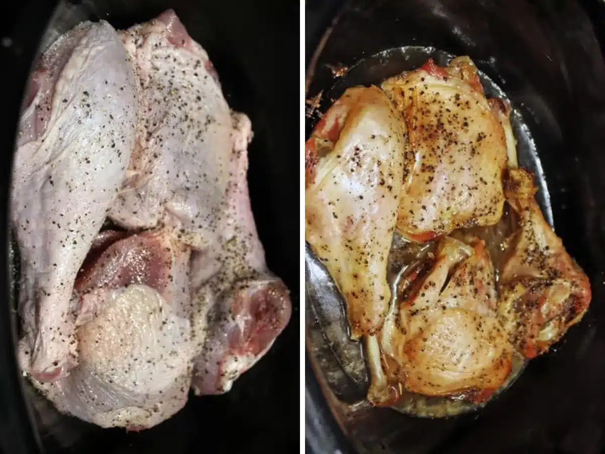 Before and after of turkey in slow cooker 