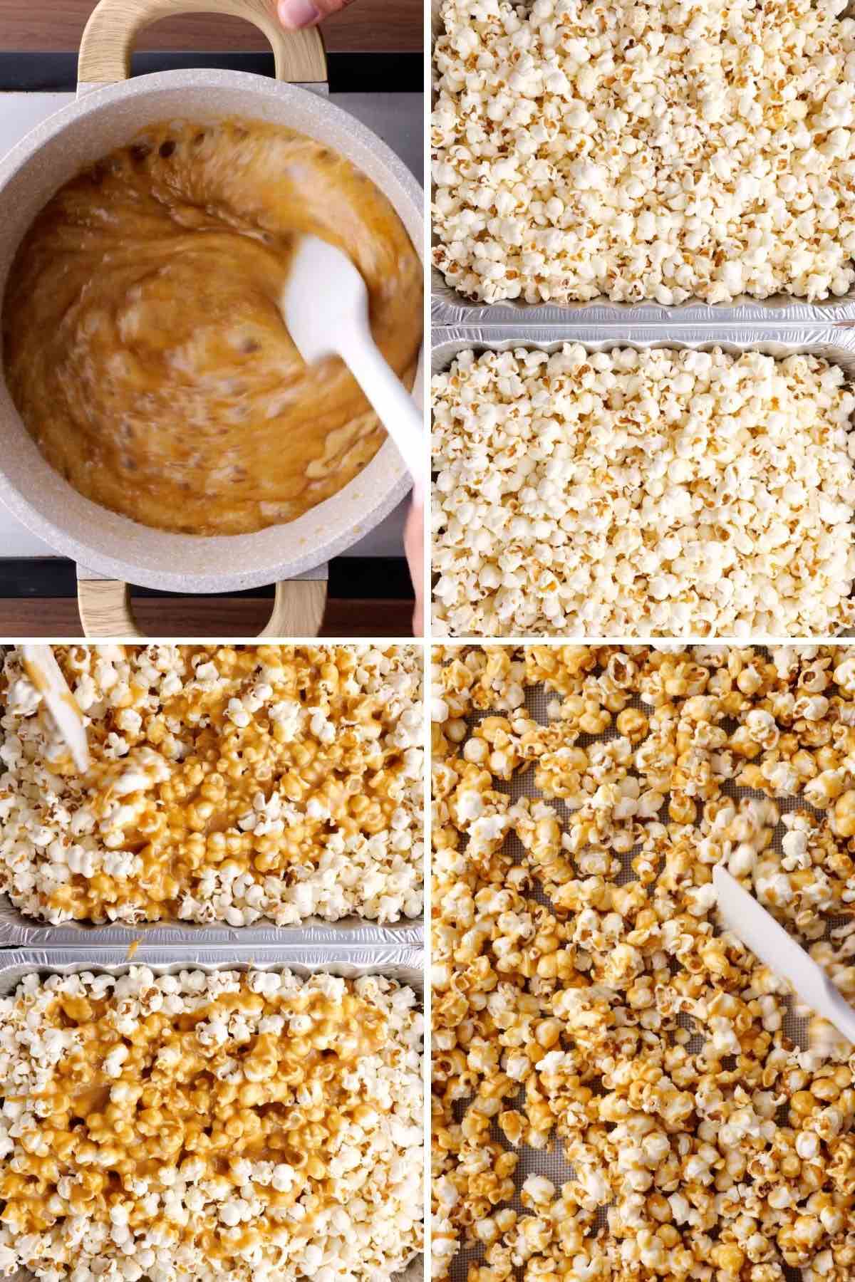 Caramel Popcorn collage of prep steps