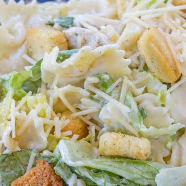 platter of Chicken Caesar Salad tossed with pasta