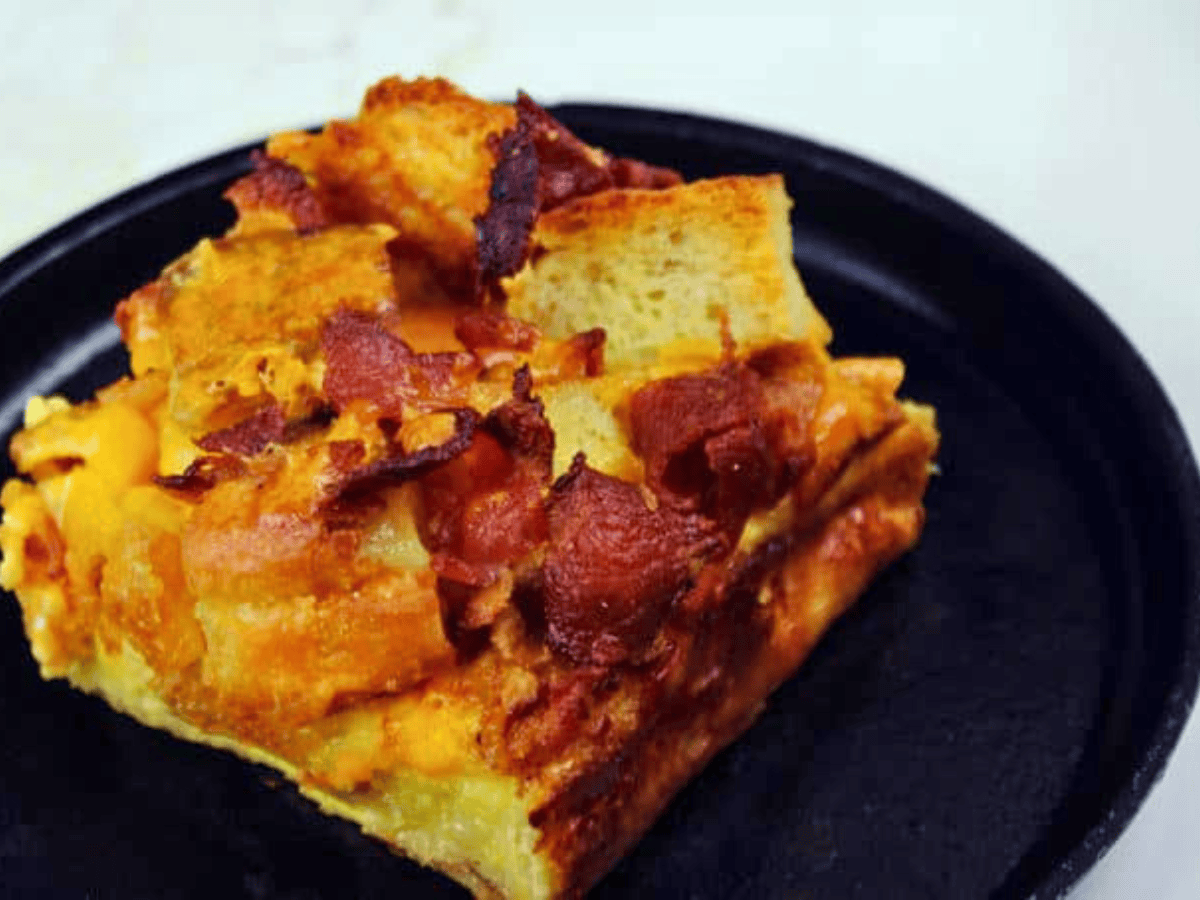 Slice of breakfast casserole