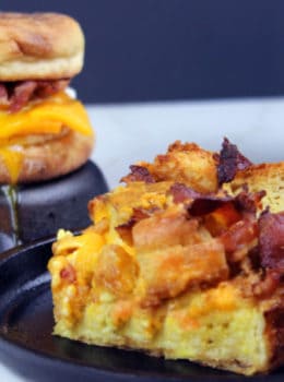 Bring your favorite fast food breakfast sandwich to your brunch table! This Egg & Bacon McMuffin bake has all the flavors of the original but without all the unwanted ingredients! Perfect for brunches or large family gatherings!