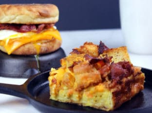 Bring your favorite fast food breakfast sandwich to your brunch table! This Egg & Bacon McMuffin bake has all the flavors of the original but without all the unwanted ingredients! Perfect for brunches or large family gatherings!