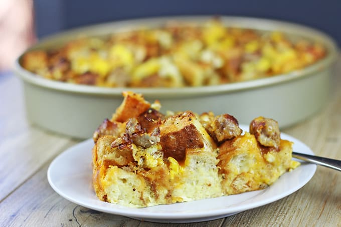 Your favorite fast food breakfast reimagined! Crispy, chewy English Muffins baked with eggs, breakfast sausage and cheddar cheese for a delicious egg bake that will be a hit with a crowd! Serve with maple syrup and a side of hash browns and skip the drive thru!