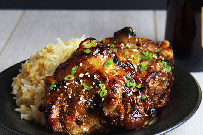 5 Ingredient Sticky and sweet, this chicken is roasted in the oven covered in a Honey-Soy sauce with ginger and garlic and is ready in 30 minutes! Serve with steamed rice for the perfect quick and easy meal!