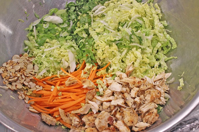 Chinese chicken salad ingredients ready to mix