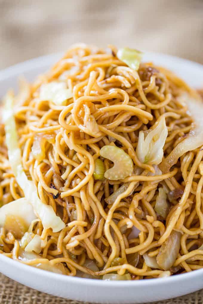 chow mein in white bowl