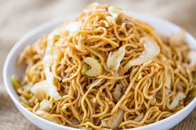 bowl of chow mein with celery