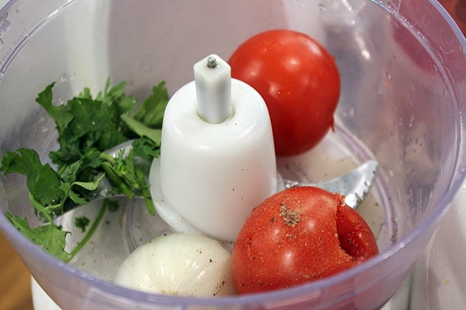 making tomato salsa in a blender